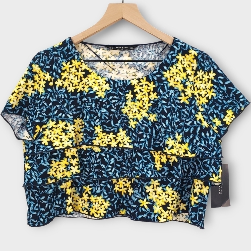 ZARA Basic Floral Tiered Ruffle Crop Top - Picture 3 of 9